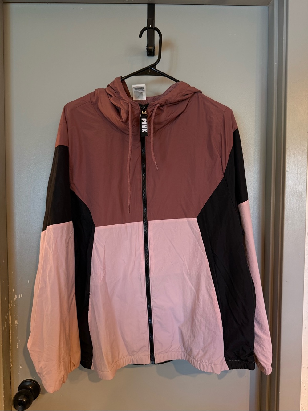 PINK Victoria's Secret Pink, Mauve & Black Colorblock Hooded Jacket